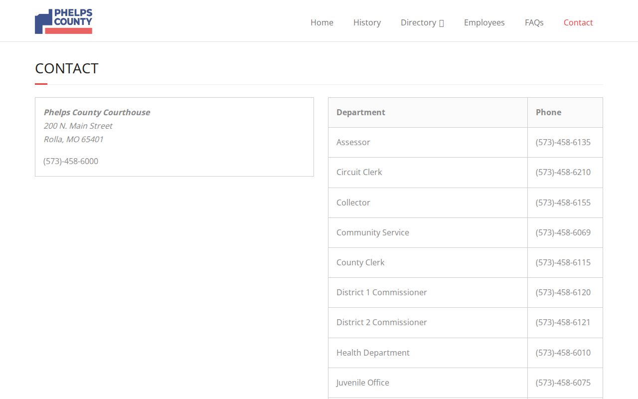 Phelps County criminal history courthouse contact directory
