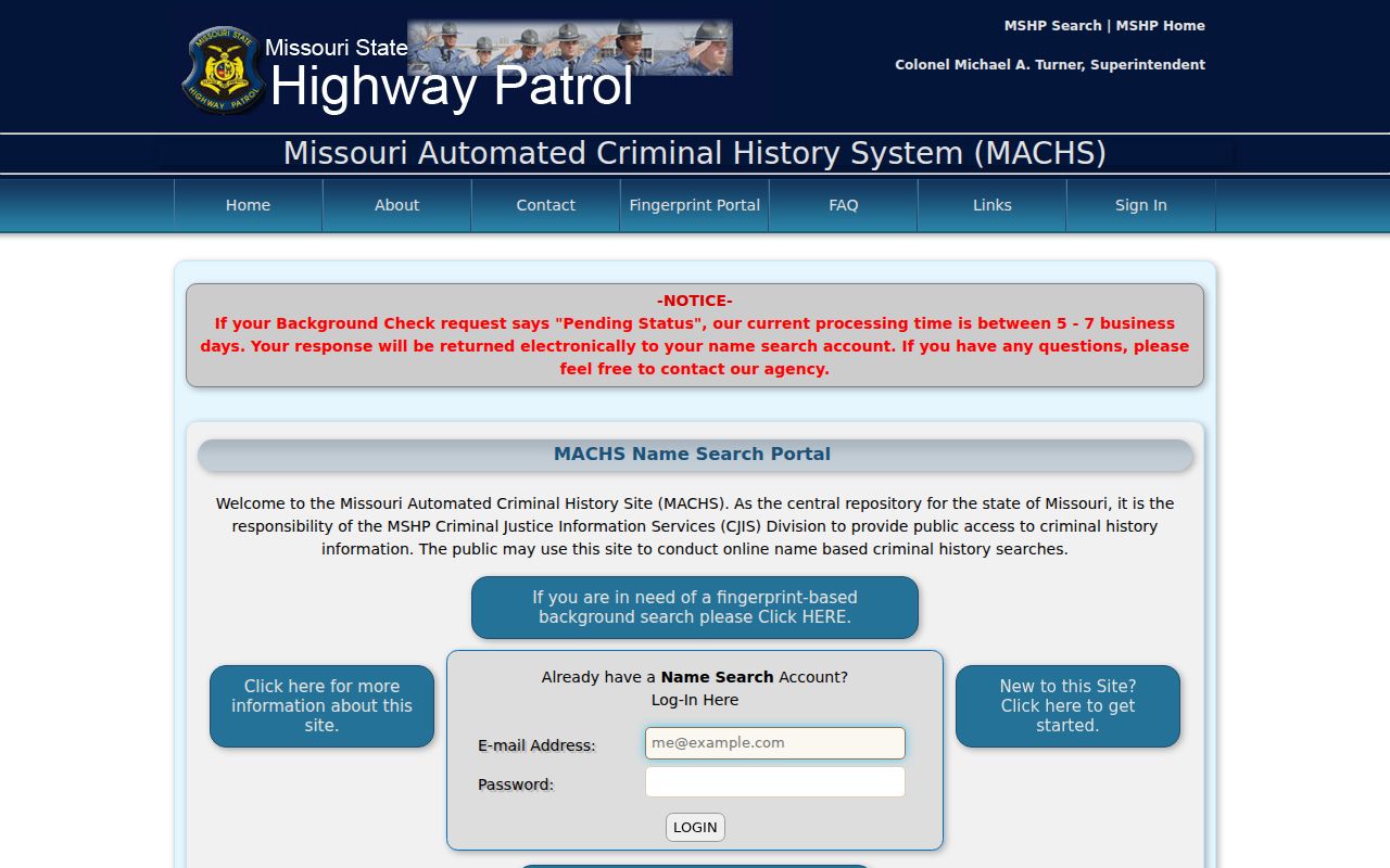 Phelps County criminal history MACHS name search screen