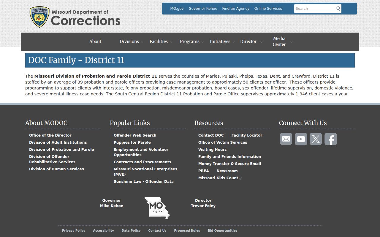 Phelps County arrest history and Probation and Parole District 11
