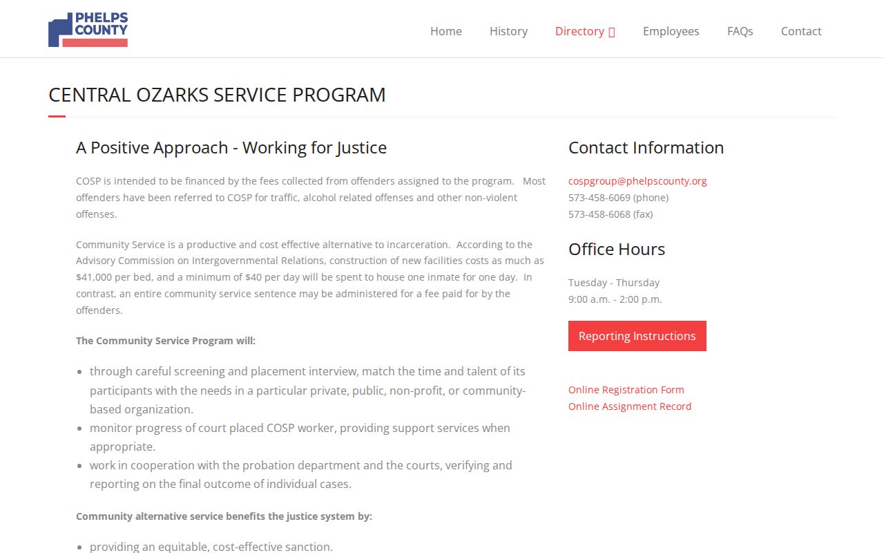 Phelps County criminal court case records and Central Ozarks Service Program