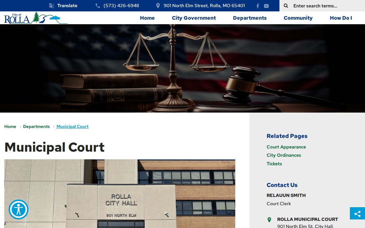 Rolla criminal history Municipal Court records page